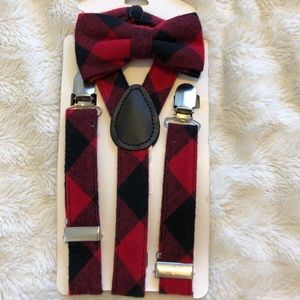 Buffalo check bow tie and suspenders set
